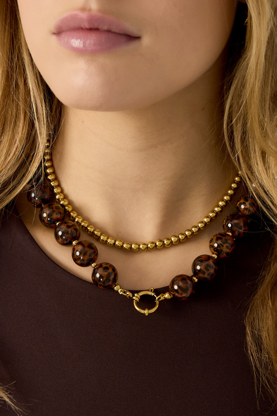 Collares de cuentas acrílicas con estampado de leopardo