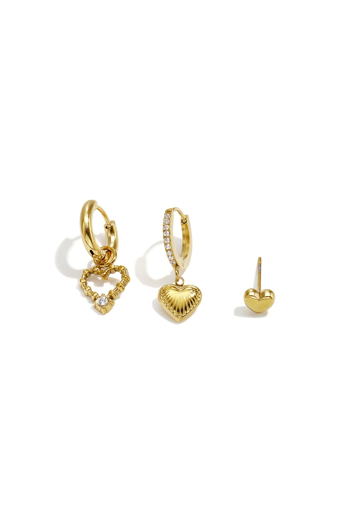 Conjunto de pendientes de acero inoxidable con forma de corazón