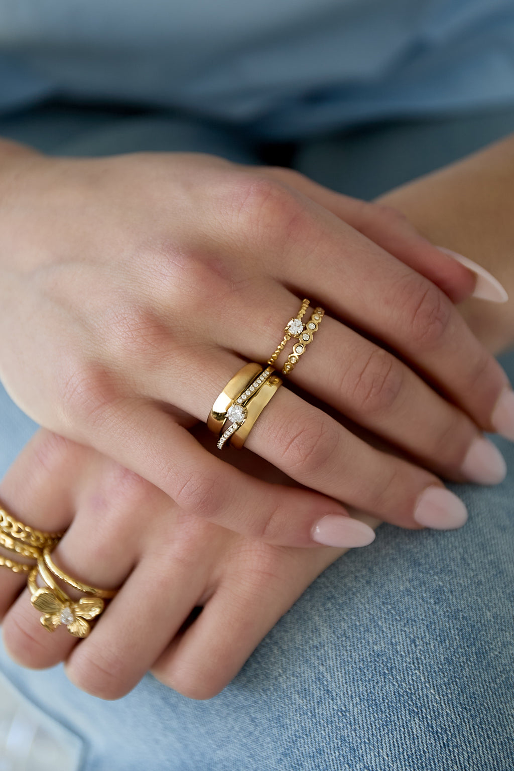 Anillo doble ajustable con piedras