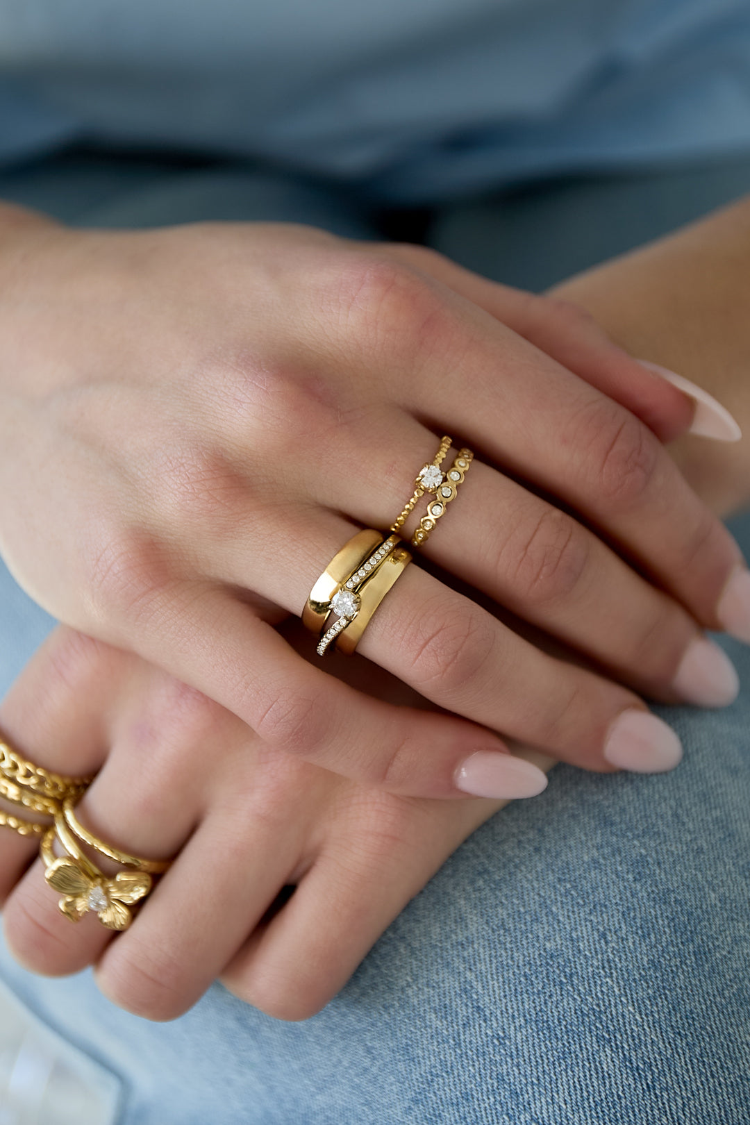 Anillo doble ajustable con piedras