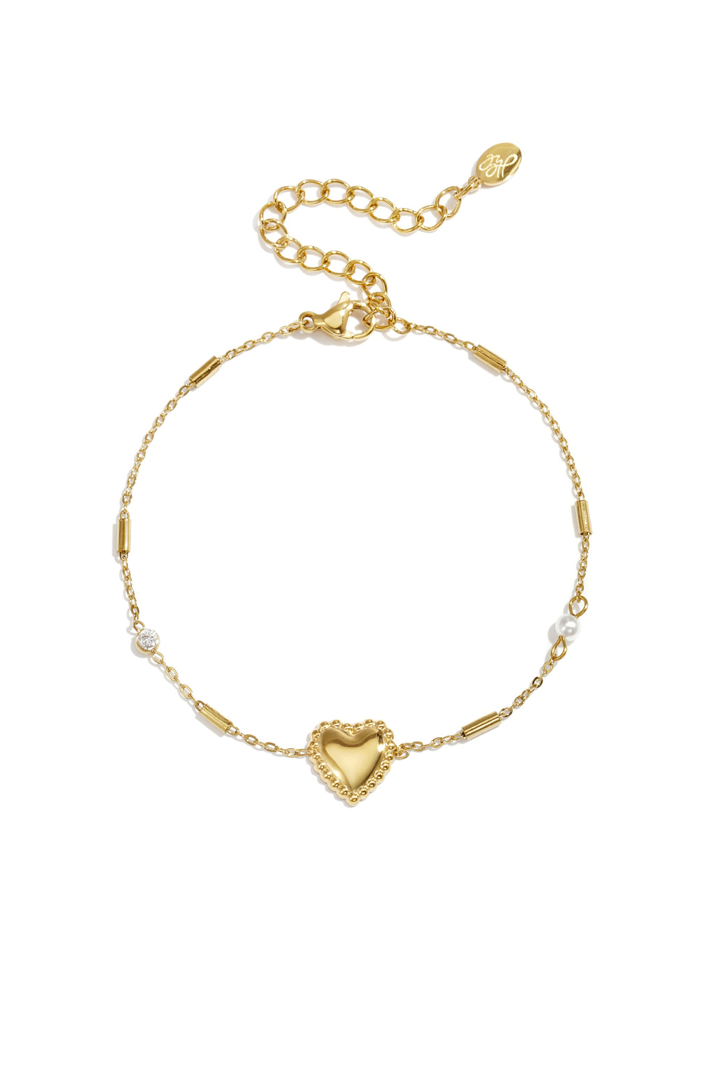Pulsera con perla, piedra y corazón llamativo