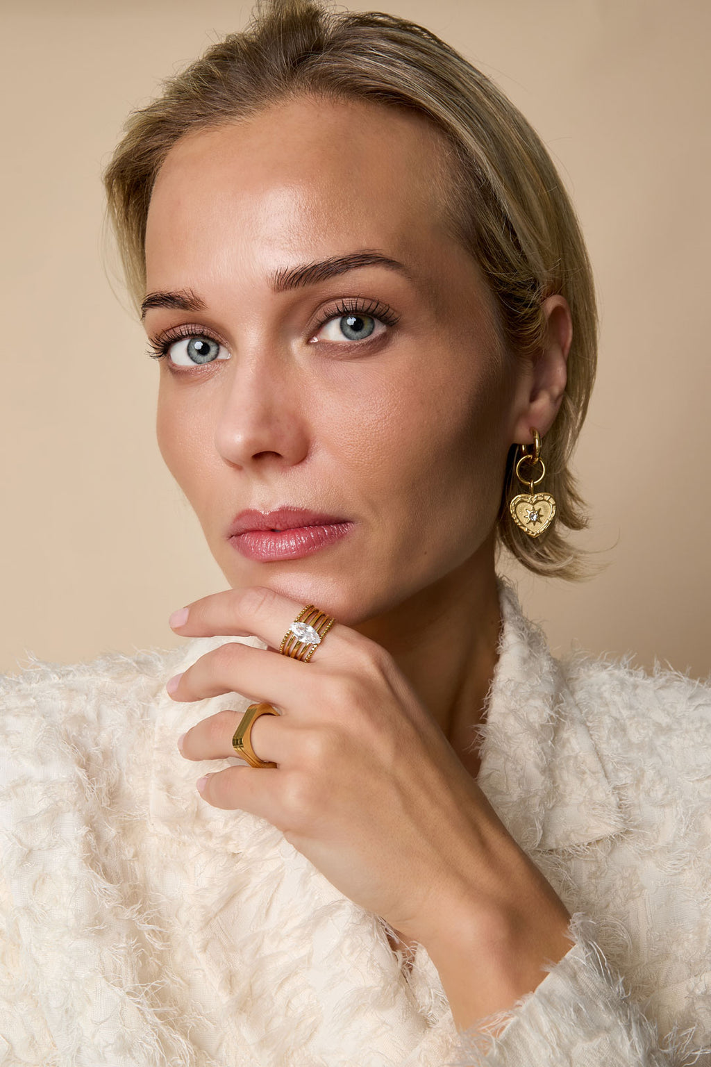 Gold-Color Adjustable Zircon Ring - Simple Elegance