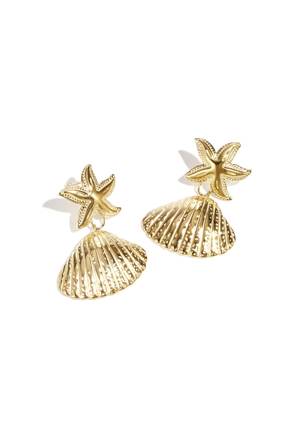 Gold Color Starfish Shell Drop Earrings for Spring/Summer