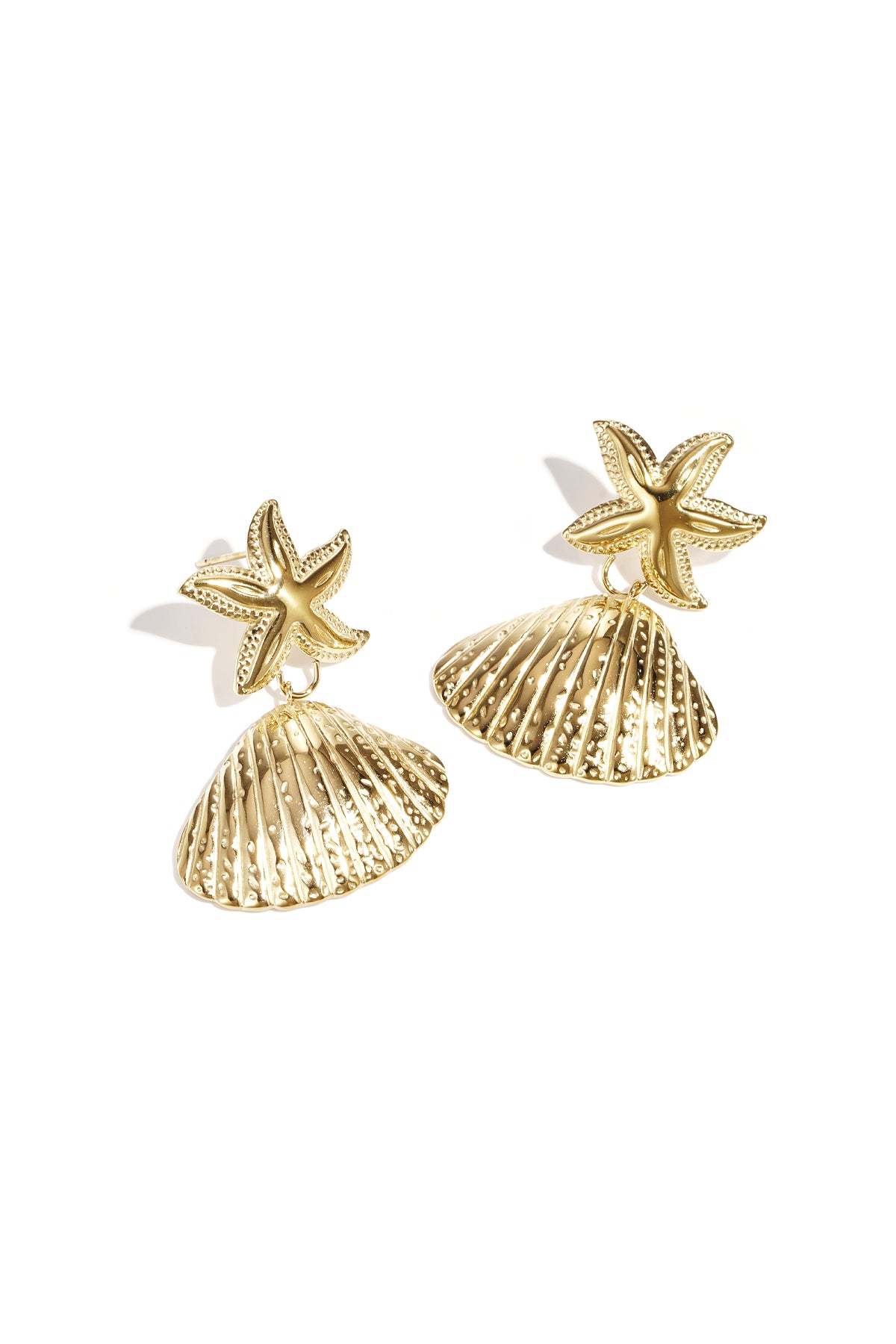 Gold Color Starfish Shell Drop Earrings for Spring/Summer