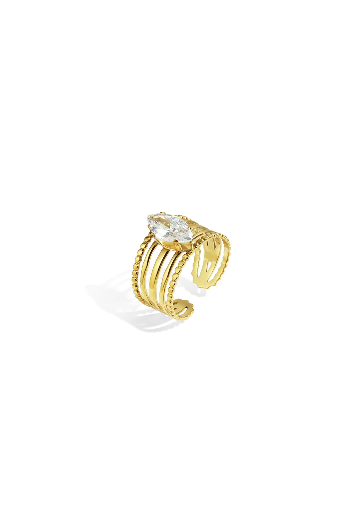 Gold-Color Adjustable Zircon Ring - Simple Elegance