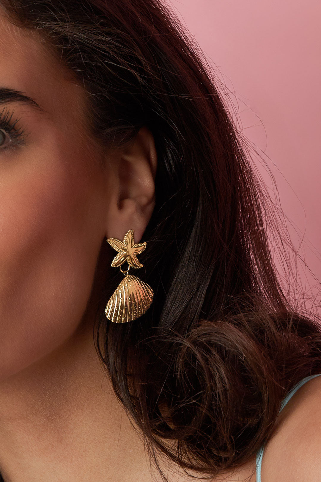 Gold Color Starfish Shell Drop Earrings for Spring/Summer