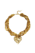 Elegant Khaki Beaded Heart Necklace for Spring/Summer